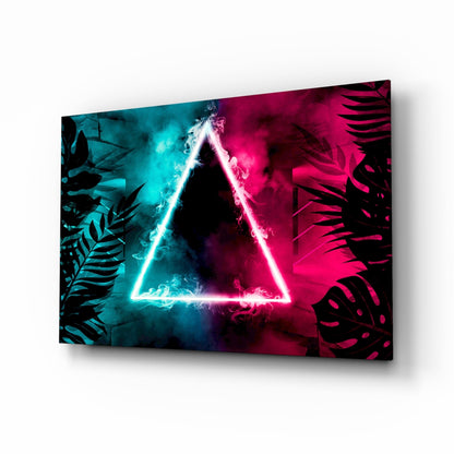 Neon triangle tropical glass wall art