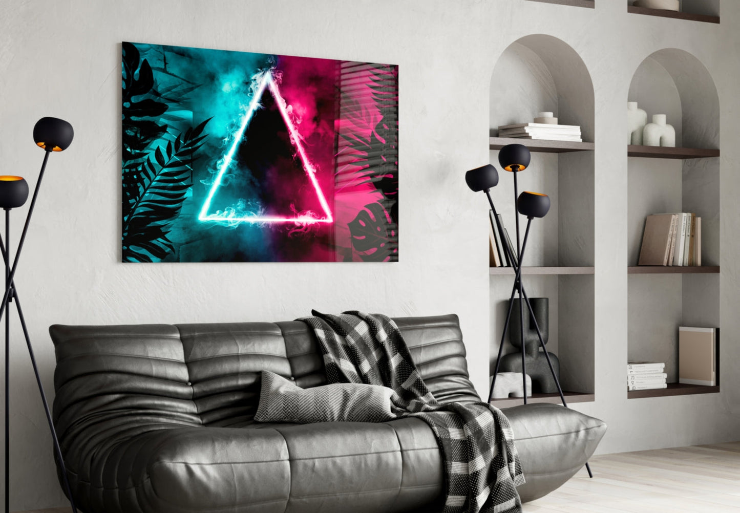 Neon Triangle Tropical Glass Wall Art