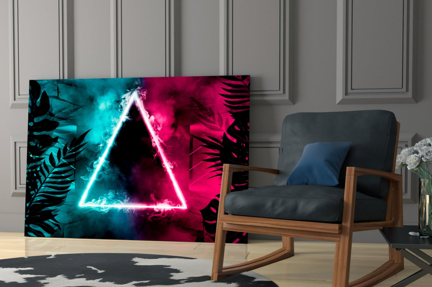 Neon Triangle Tropical Glass Wall Art