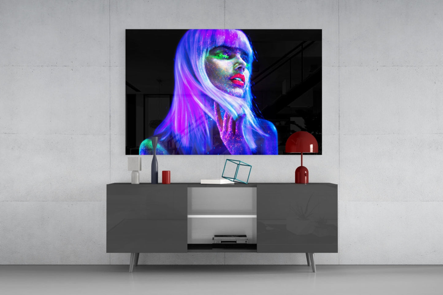 Woman In Violet Rave Glass Wall Art