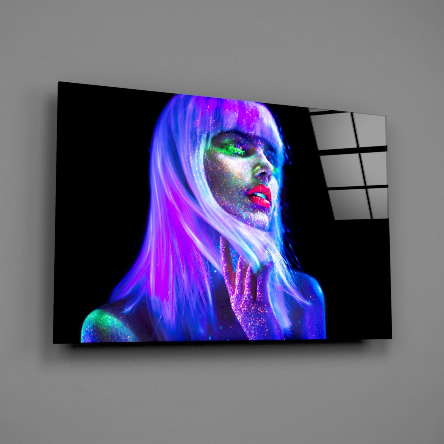Woman In Violet Rave Glass Wall Art