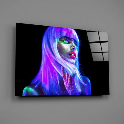 Woman In Violet Rave Glass Wall Art