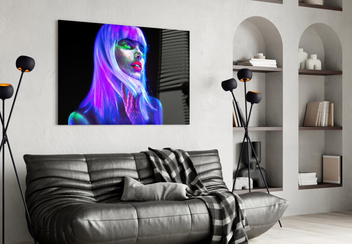 Woman In Violet Rave Glass Wall Art