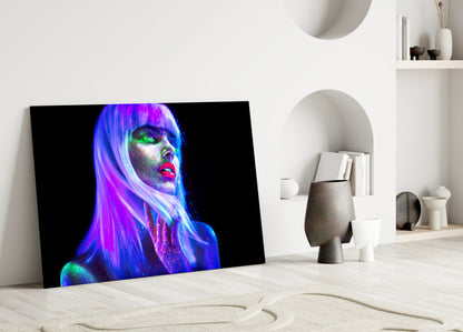 Woman In Violet Rave Glass Wall Art