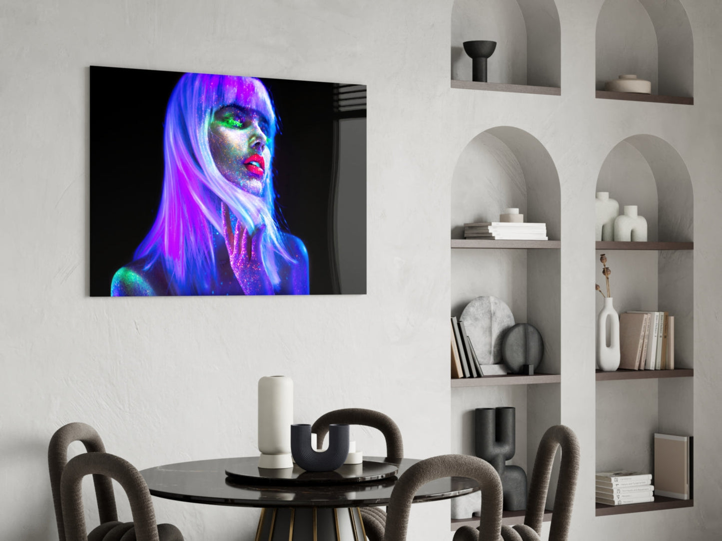 Woman In Violet Rave Glass Wall Art