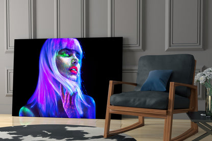 Woman In Violet Rave Glass Wall Art