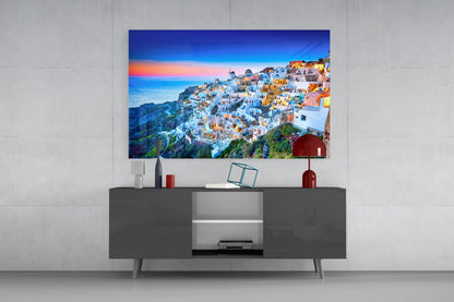 Santorini Sunset Glass Wall Art