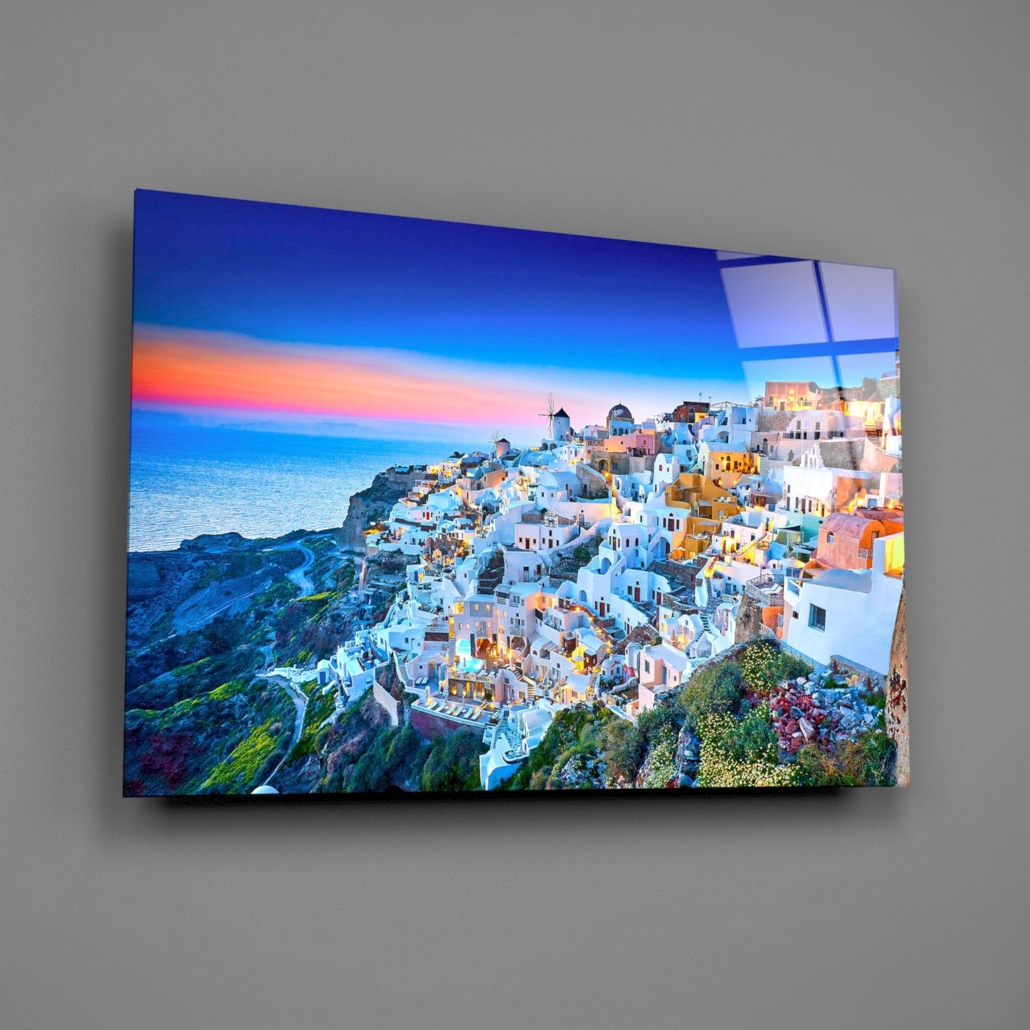 Santorini Sunset Glass Wall Art