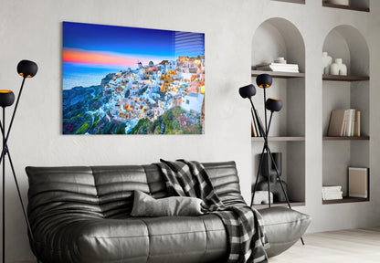 Santorini Sunset Glass Wall Art