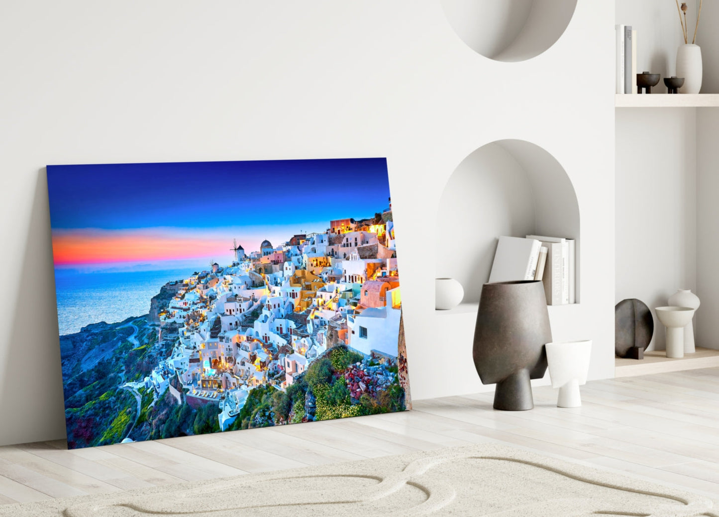 Santorini Sunset Glass Wall Art