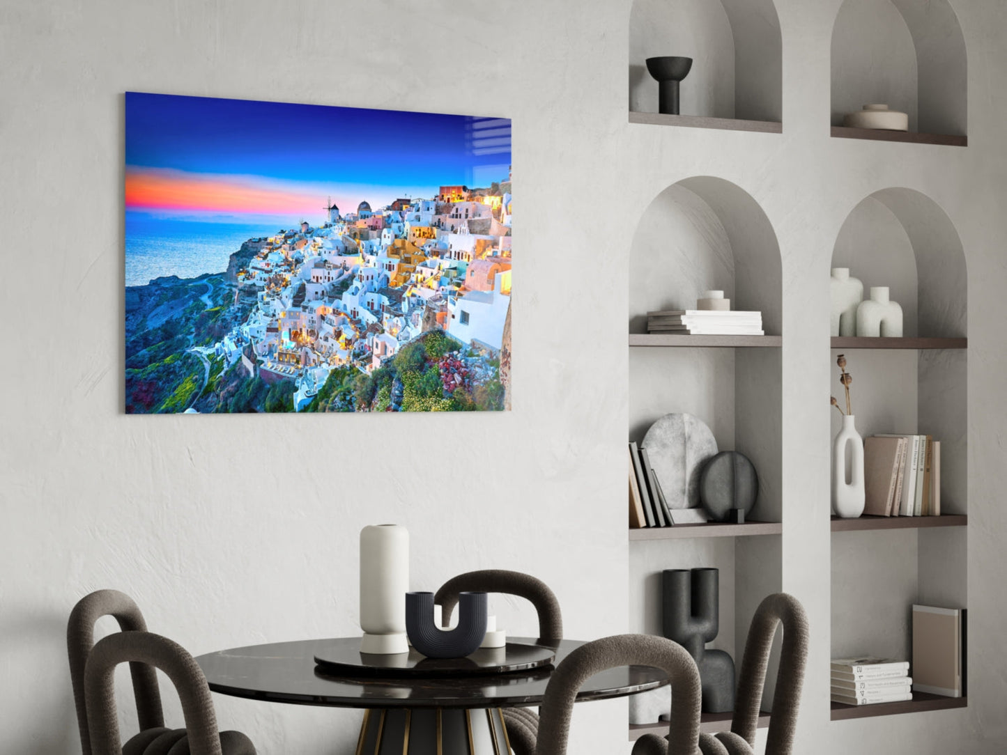 Santorini Sunset Glass Wall Art