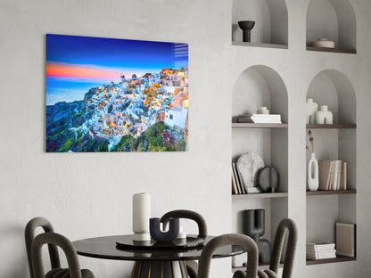 Santorini Sunset Glass Wall Art
