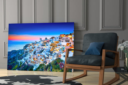 Santorini Sunset Glass Wall Art