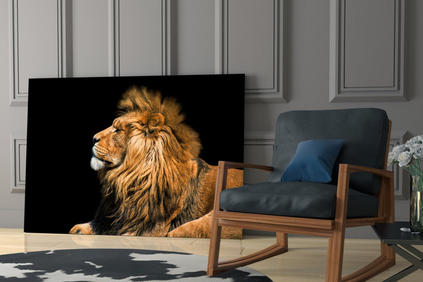 Resting Lion Glass Wall Art