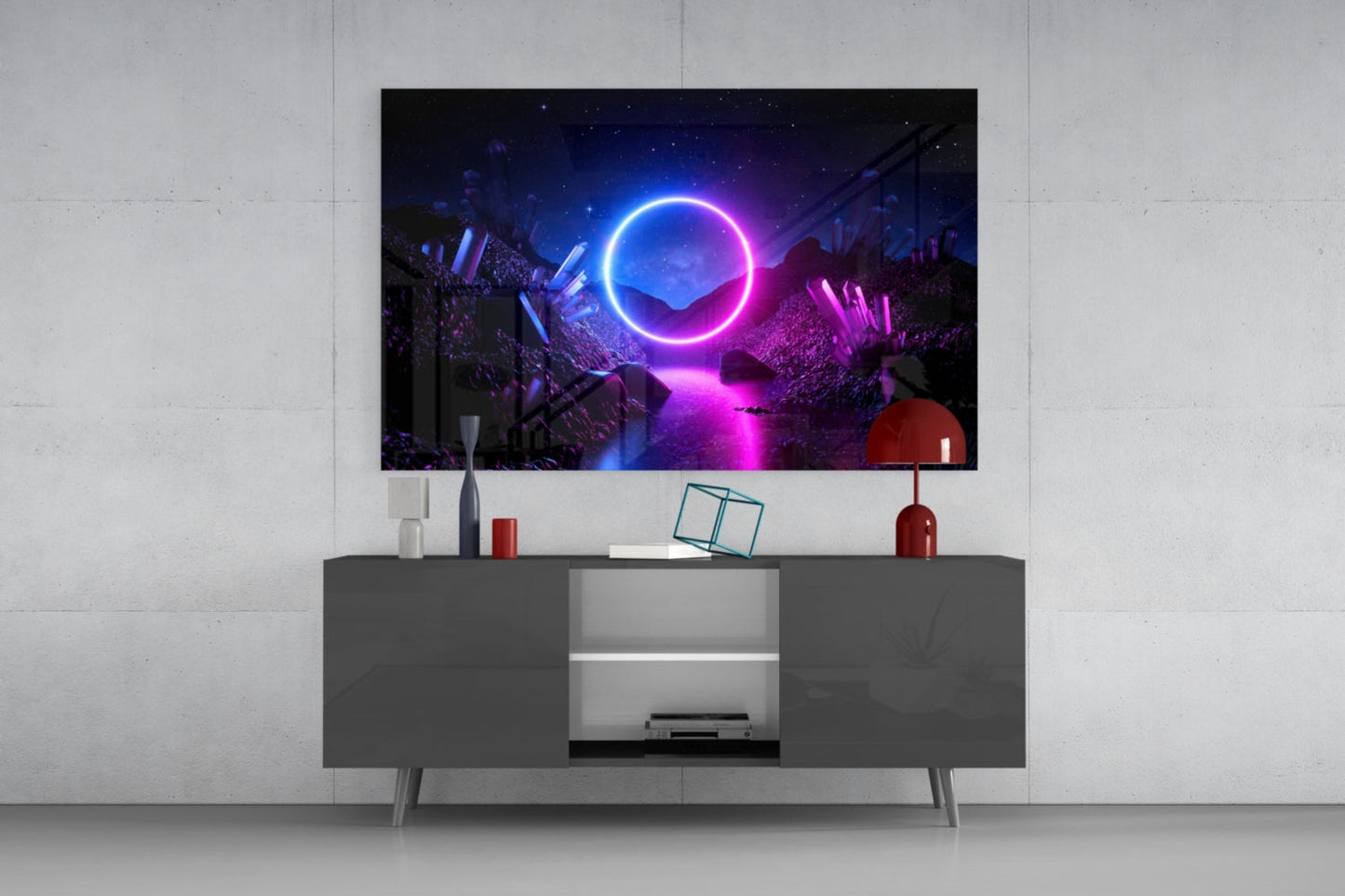 Neon Circle Dreamscape Glass Wall Art