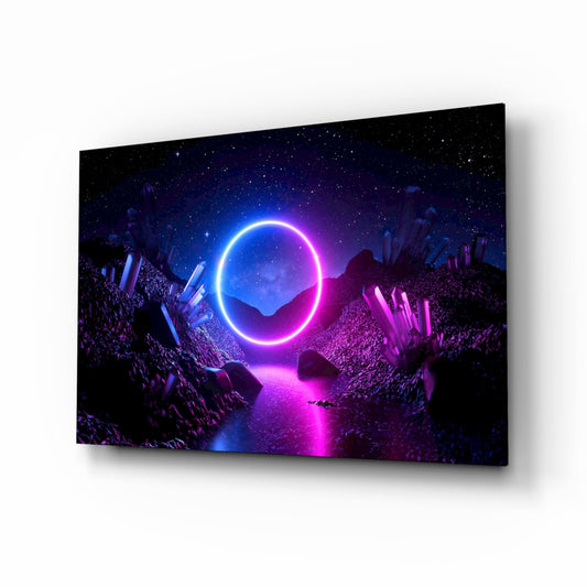 Neon circle dreamscape glass wall art