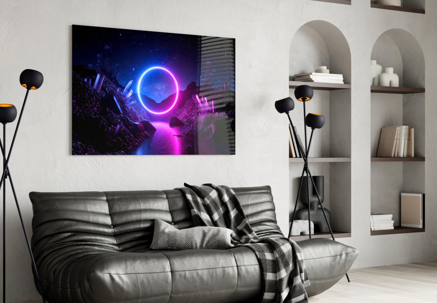 Neon Circle Dreamscape Glass Wall Art