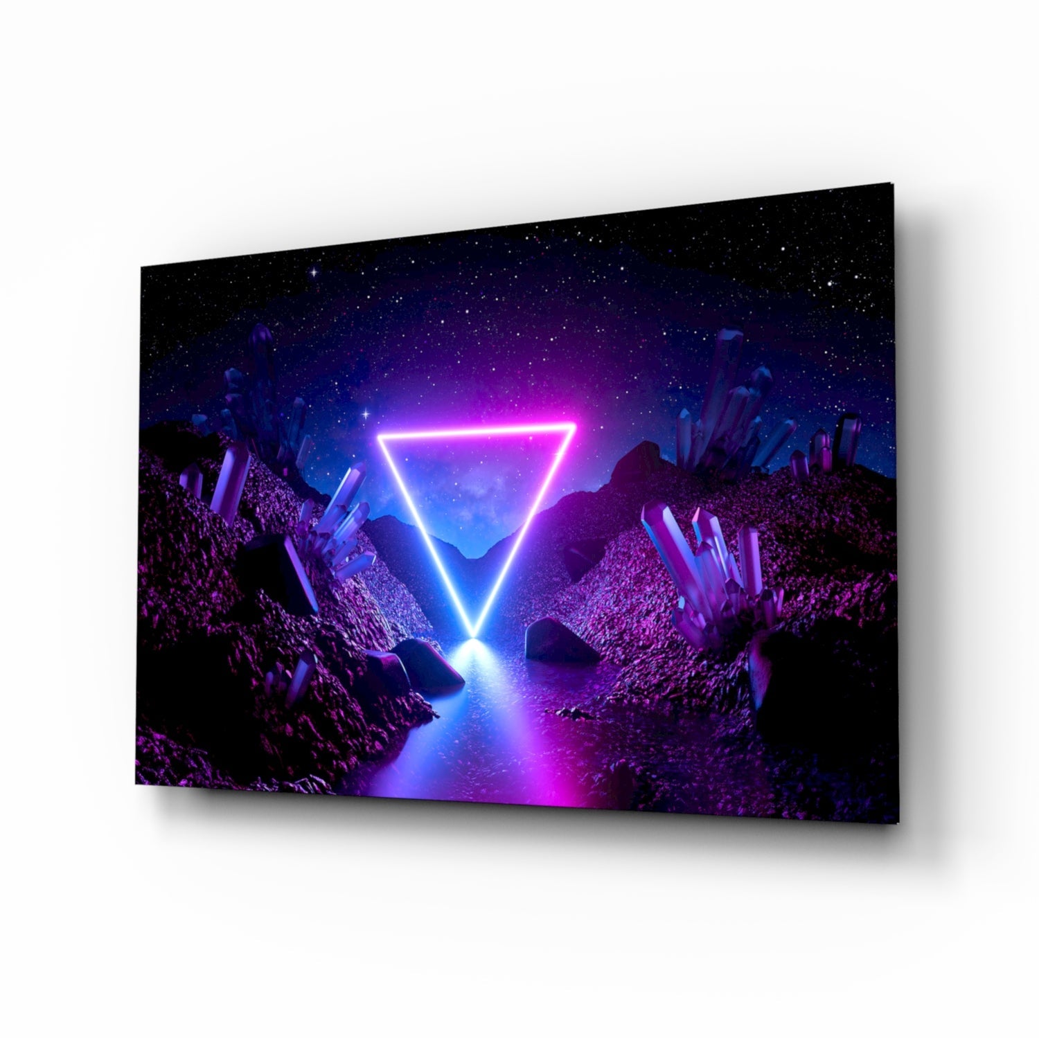Neon triangle dreamscape glass wall art