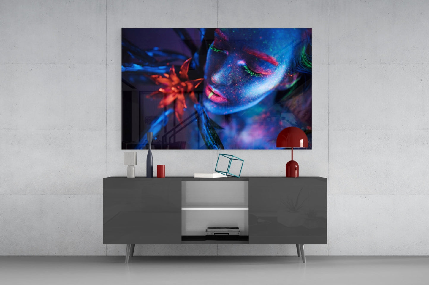 Woman In Blacklight Glass Wall Art