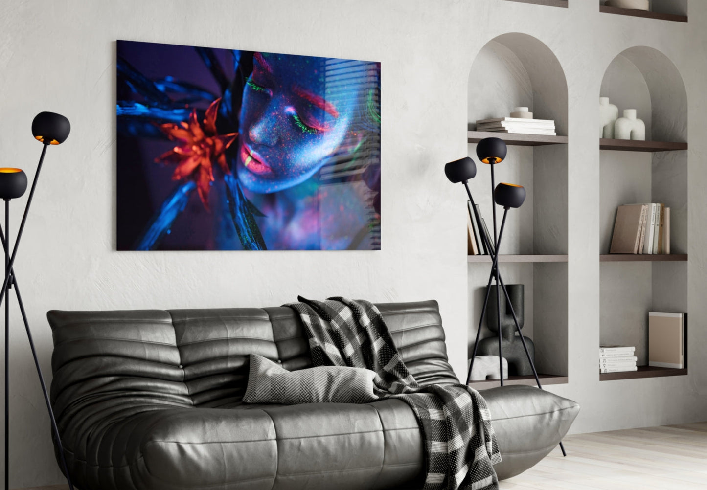 Woman In Blacklight Glass Wall Art