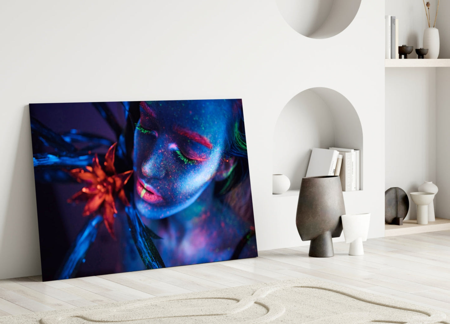 Woman In Blacklight Glass Wall Art