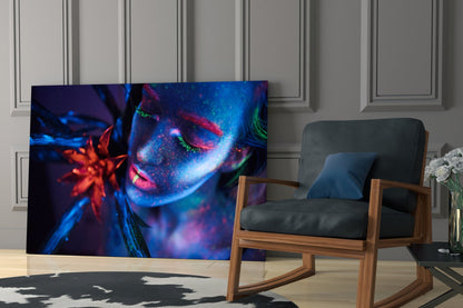 Woman In Blacklight Glass Wall Art