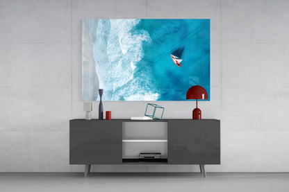 Oceanside Sailboat Glass Wall Art