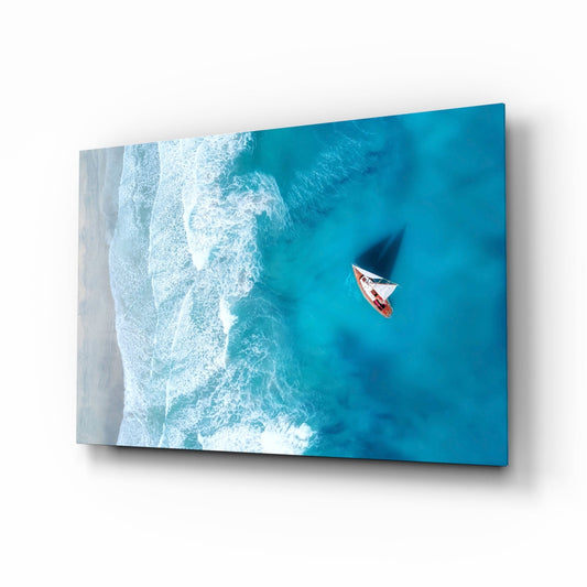 Oceanside sailboat glass wall art tempered glass print