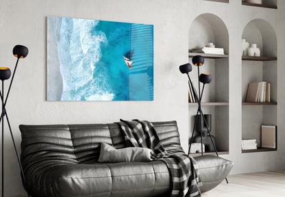 Oceanside Sailboat Glass Wall Art