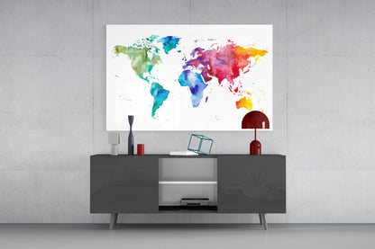 World Map Glass Wall Art