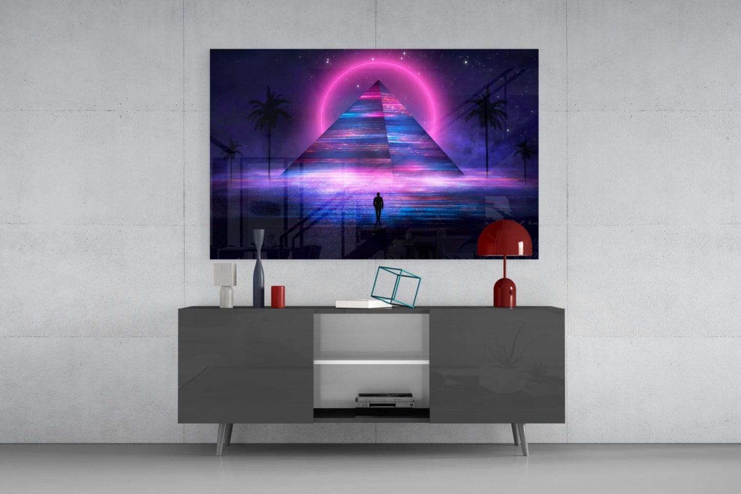 Synthwave Pyramid Glass Wall Art