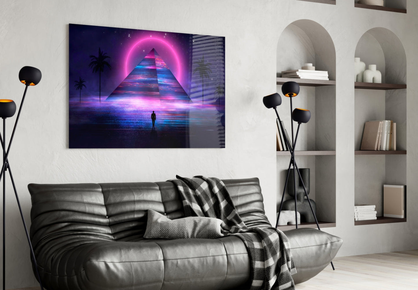 Synthwave Pyramid Glass Wall Art
