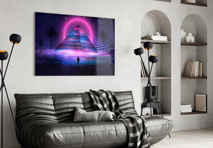 Synthwave Pyramid Glass Wall Art
