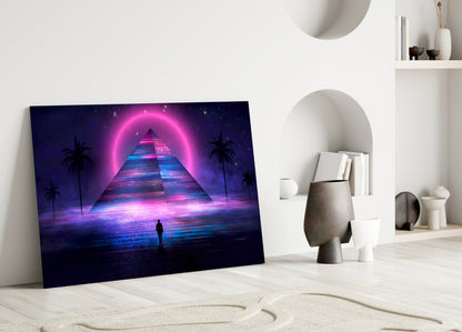 Synthwave Pyramid Glass Wall Art