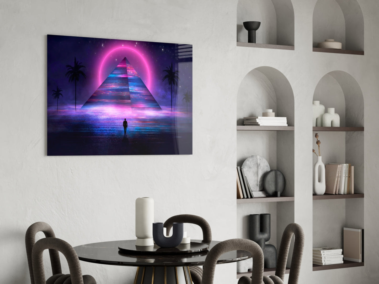 Synthwave Pyramid Glass Wall Art