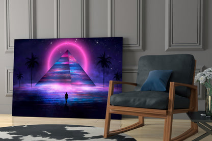 Synthwave Pyramid Glass Wall Art