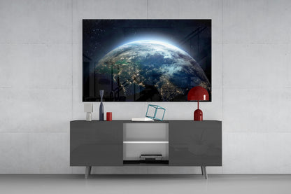 Earth at Night Glass Wall Art