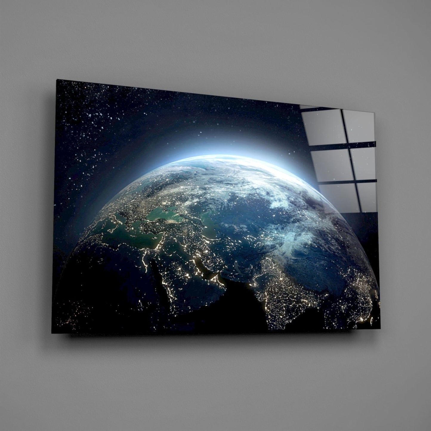 Earth at Night Glass Wall Art