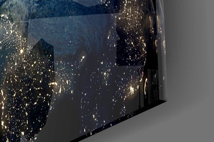 Earth at Night Glass Wall Art