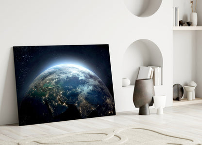 Earth at Night Glass Wall Art