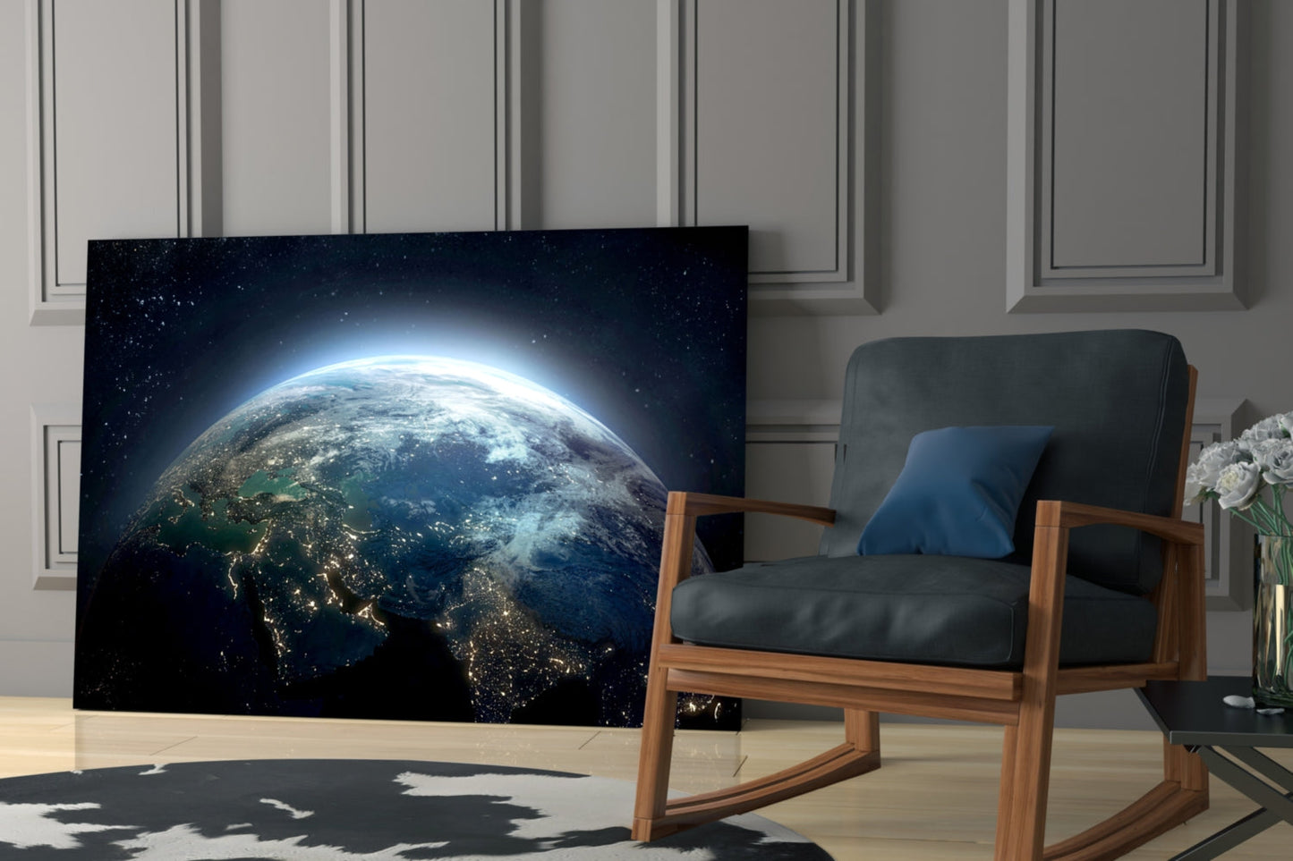 Earth at Night Glass Wall Art