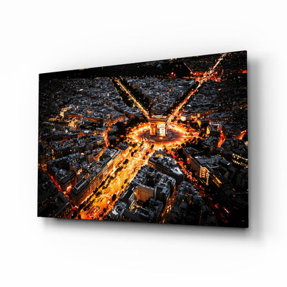 France Night Cityscape Paris aerial glass wall art print