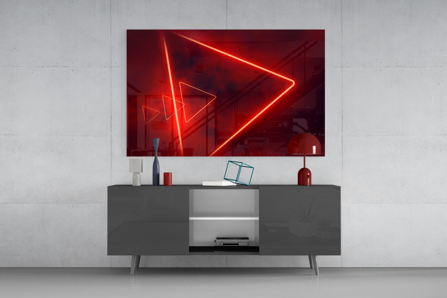 Scarlet Neon Triangle Glass Wall Art