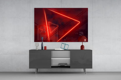 Scarlet Neon Triangle Glass Wall Art