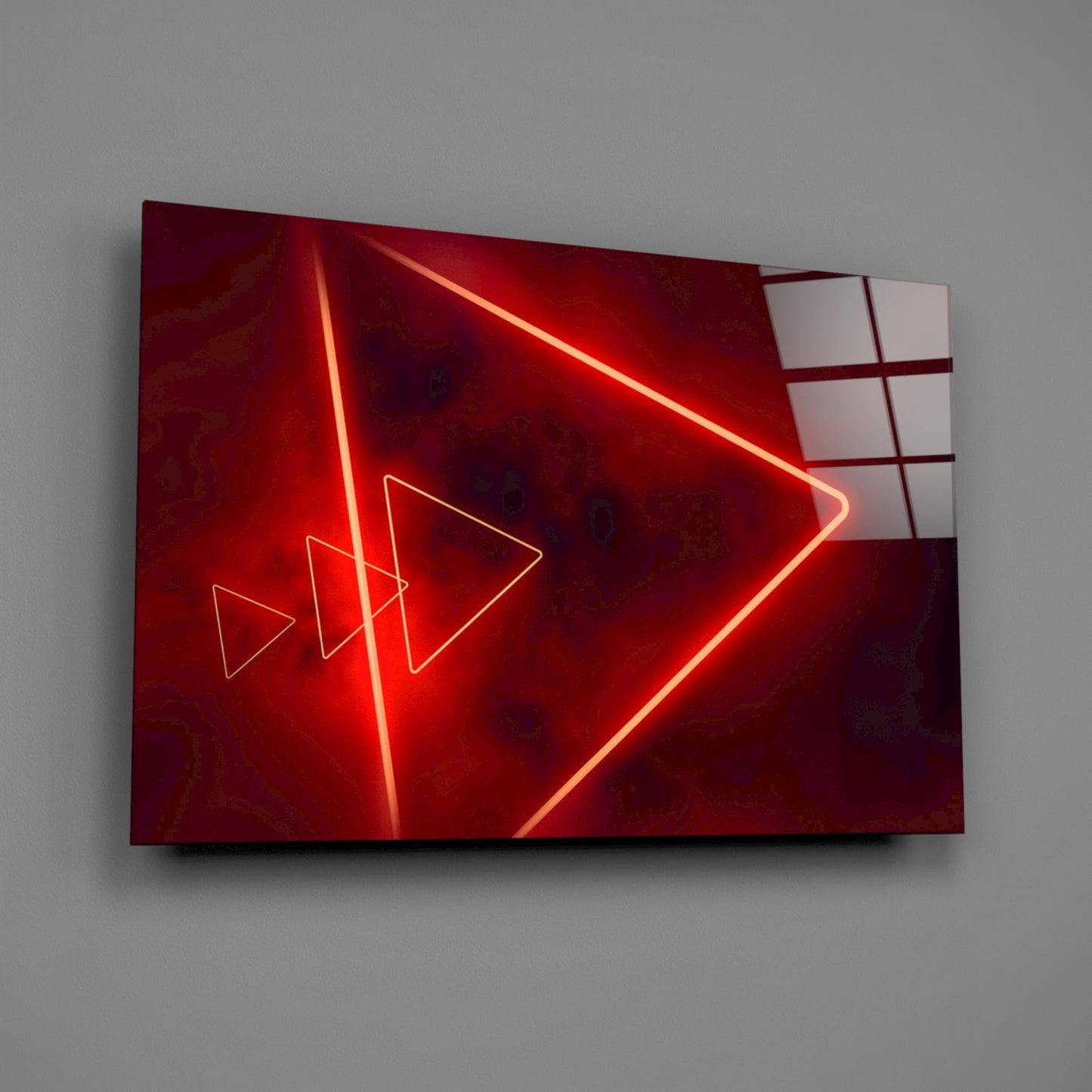 Scarlet Neon Triangle Glass Wall Art