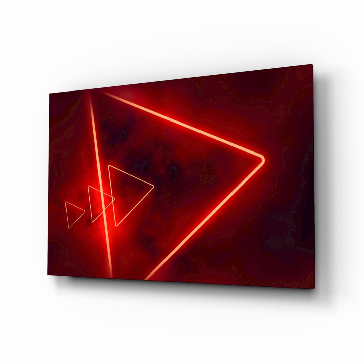 Scarlet neon triangle glass wall art