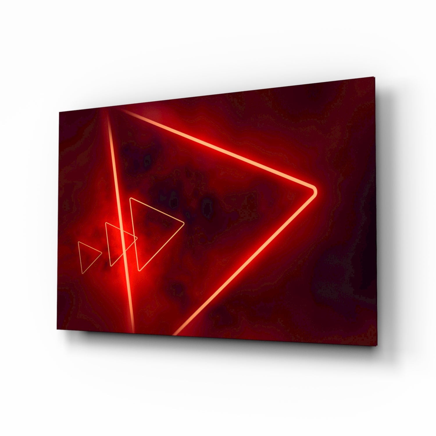 Scarlet neon triangle glass wall art