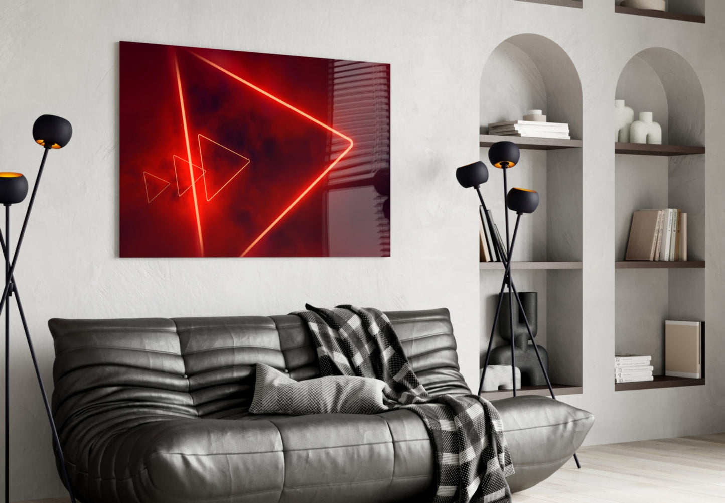 Scarlet Neon Triangle Glass Wall Art