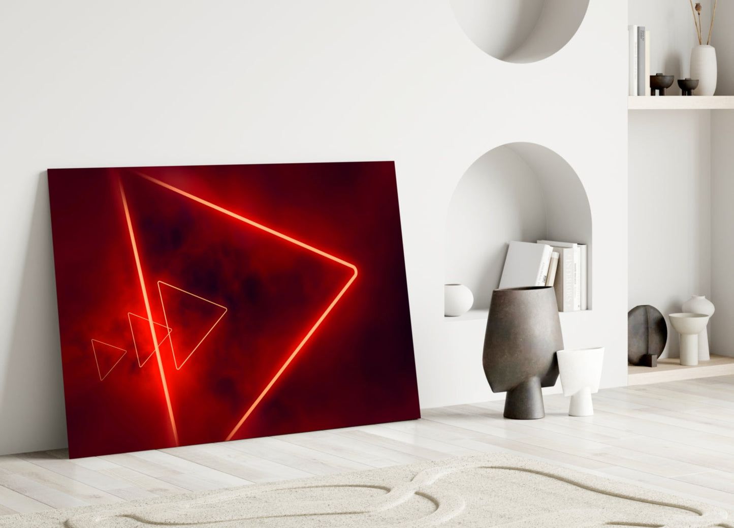 Scarlet Neon Triangle Glass Wall Art