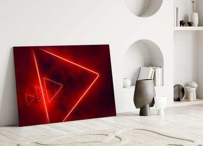 Scarlet Neon Triangle Glass Wall Art